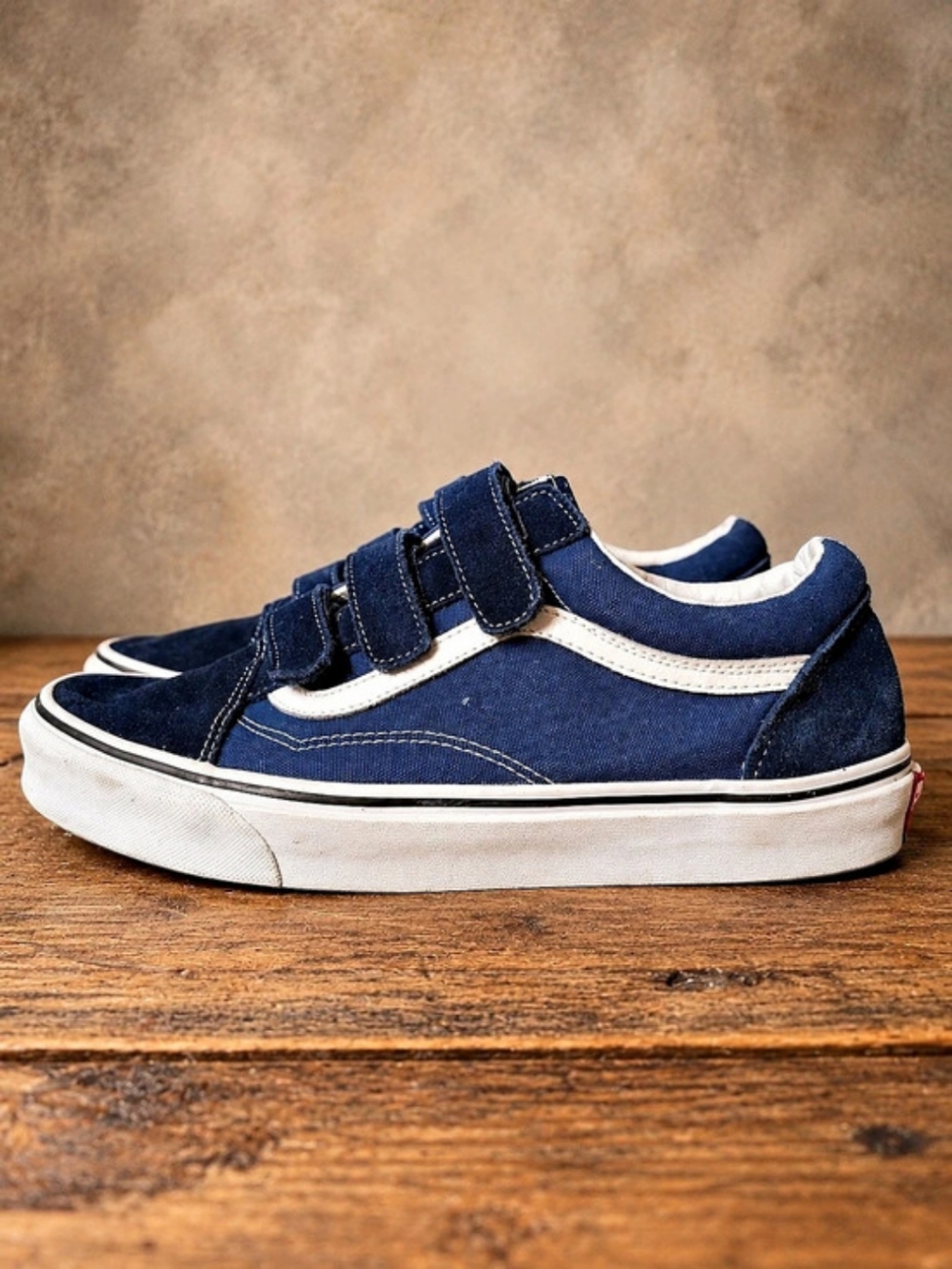 Vans Old Skool V Navy Blue White Velcro Shoes Men’s 12 Women’s 13.5 Skate